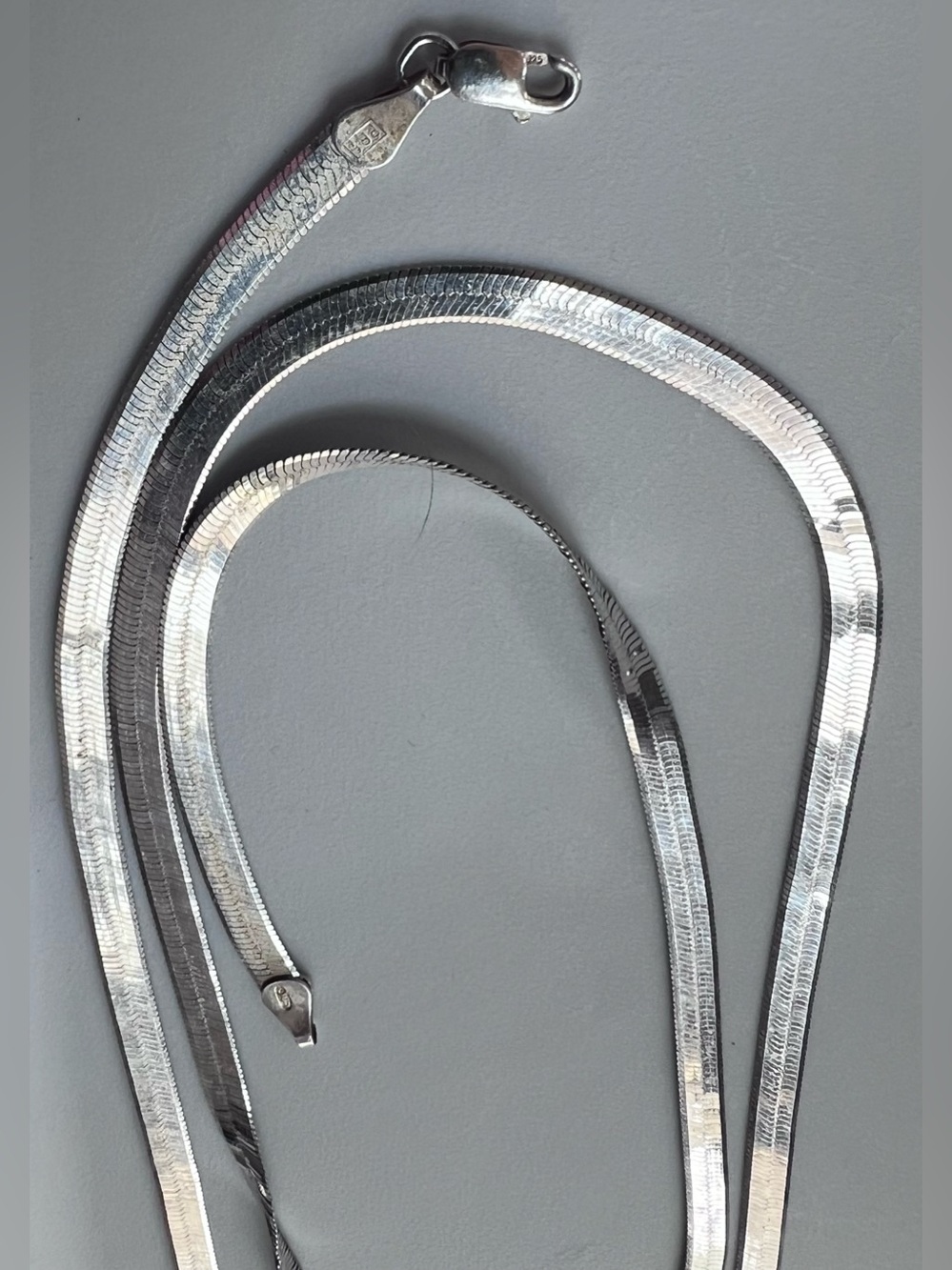 30” STERLING SILVER  925  ITALY flat wide herringbone Chain Necklace 15.g 80s